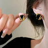 Black Square Rhinestone Earrings For Women