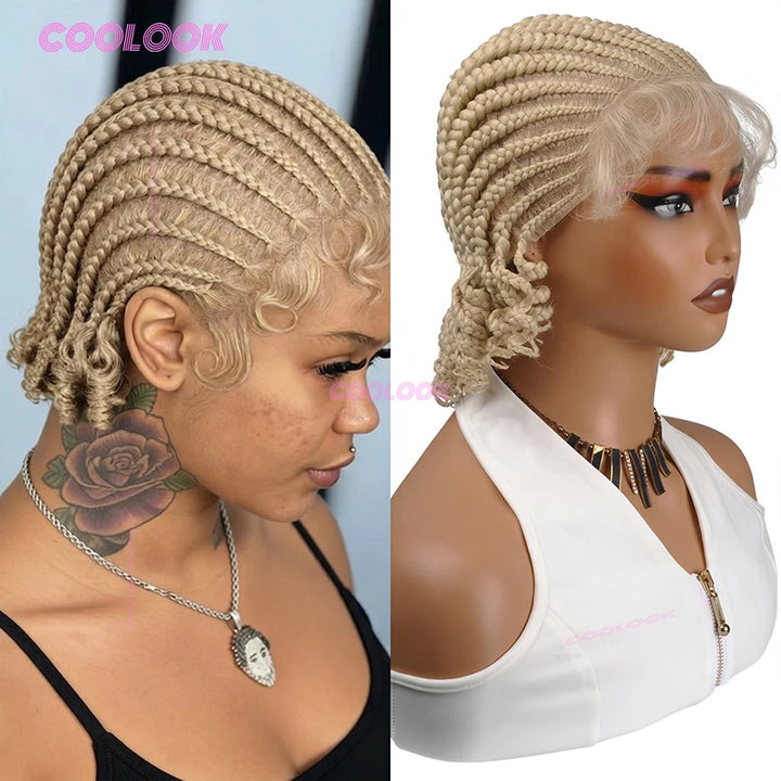 8" Short Cornrow Braided Bob Wig – Full Lace Synthetic