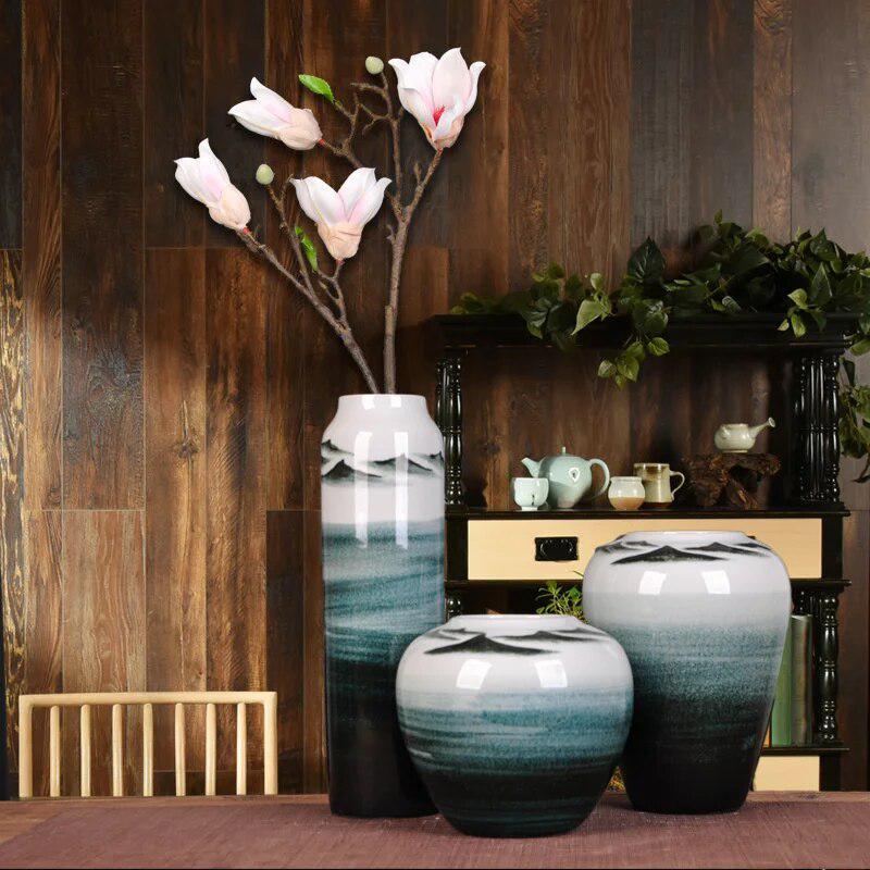 vase porcelain kiln transformation three piece set of flower arrangement home living room porch decoration crafts-Arlik interiors