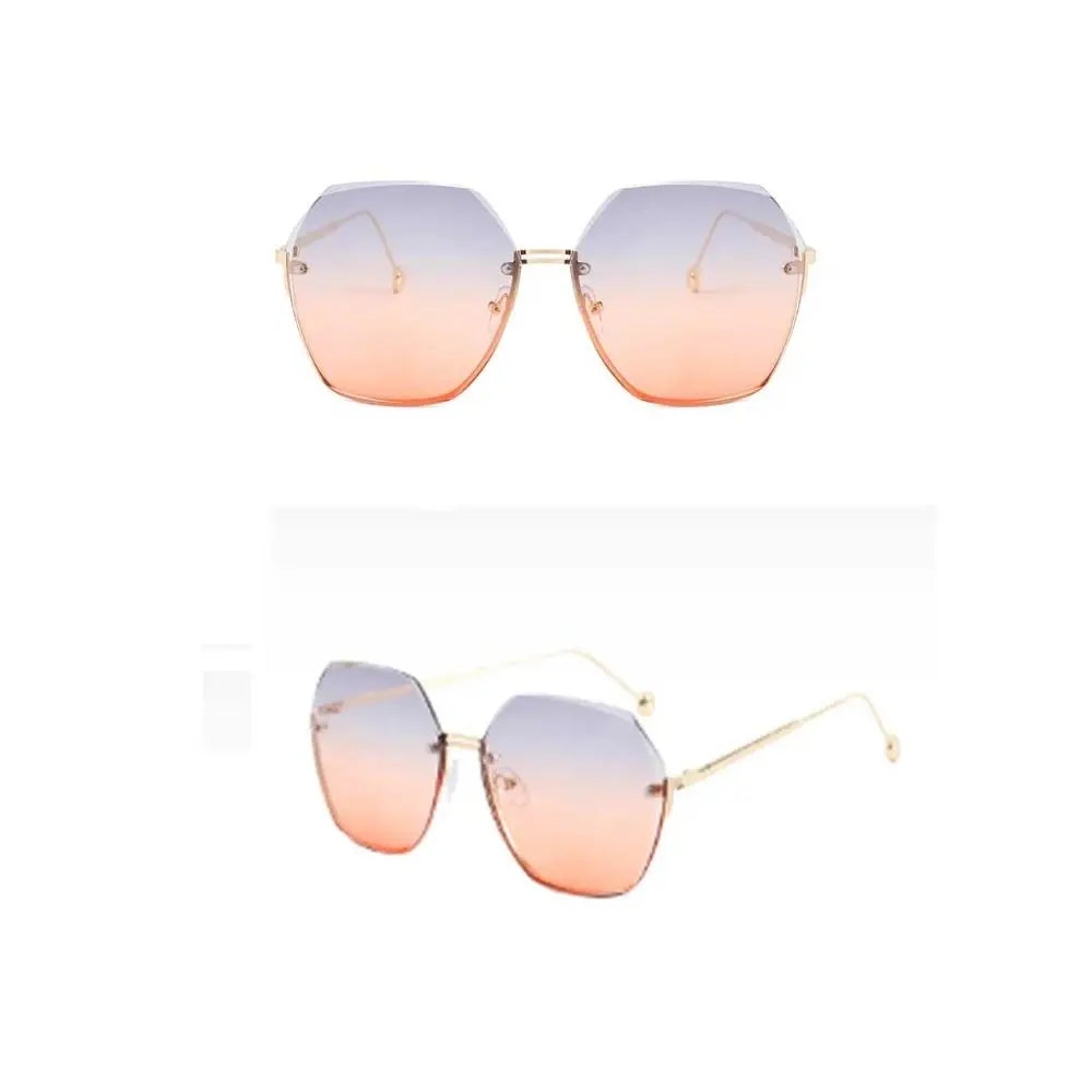 Rimless Oversized Gradient Sunglasses – Square UV400 Shades for Women