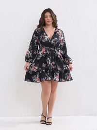 Womens Flower Print Chiffon Long Sleeve Dress-Dress-Bennys Beauty World
