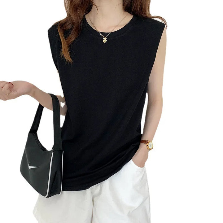 Women's O-neck Sleeveless White T-shirts