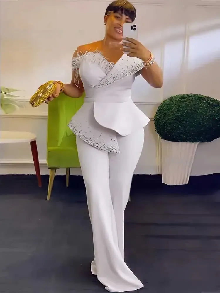 Women's High Waist Strapless Jumpsuit – Sexy Tube Top Wide Leg Party Jumpsuit-Bennys Beauty World