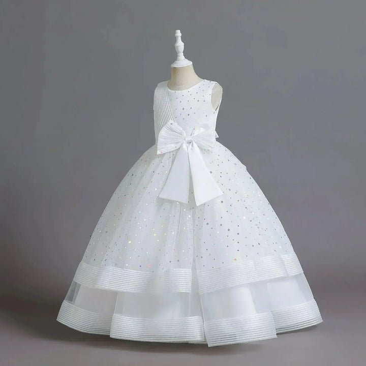 Girls Floral Princess Dress with Bow – Wedding &amp; Party Gown - Bennys Beauty World