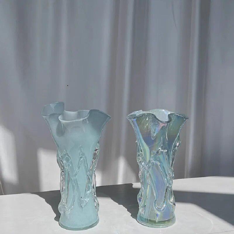 Simple blue lace vases-Arlik interiors