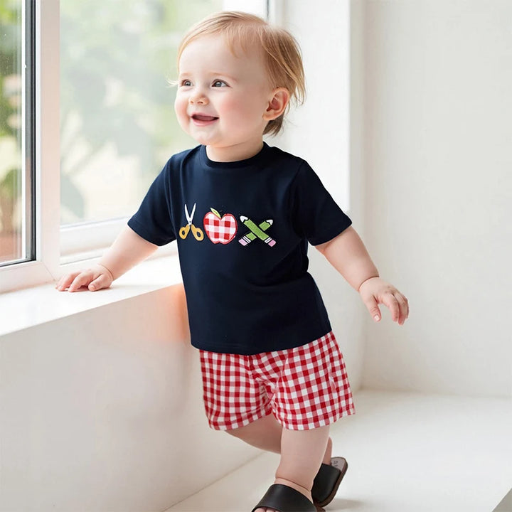Boys Summer Outfit Tee and Plaid Shorts Set f-Outfit Set-Bennys Beauty World