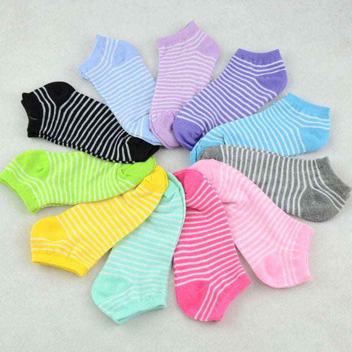 10Pairs Candy Color Striped Socks Casual & Breathable Ankle Socks