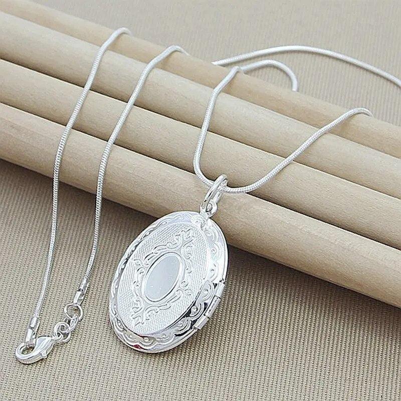 925 Sterling Silver Oval Round Photo Frame Pendant-Photo Frame-Arlik interiors