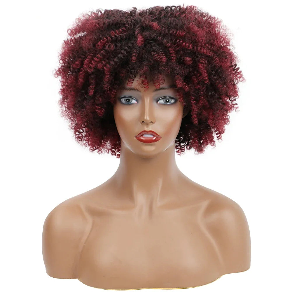 Afro Kinky Curly Wigs With Bangs Synthetic Wigs