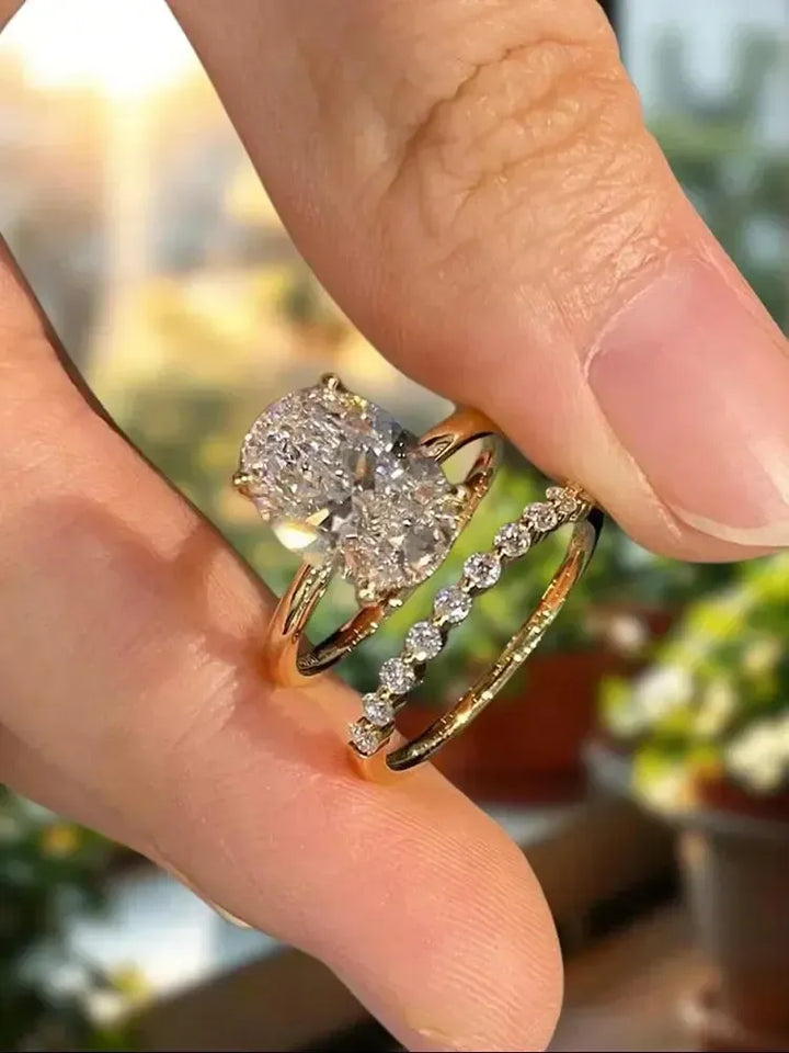 925 Sterling Silver Oval Zircon Stackable Ring Set – Women&