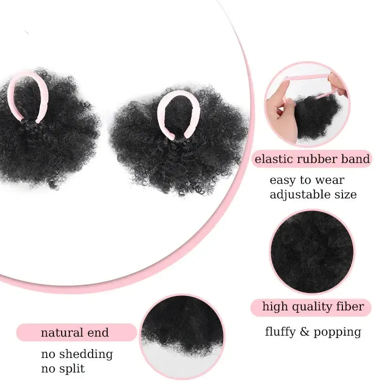 2Pcs/pack Afro Puff Hair Bun for Kids Synthetic Kinky Curly Hair Ponytail Extensions with Hair Tie Cute Hair Bun Wig for Kids-Bennys Beauty World
