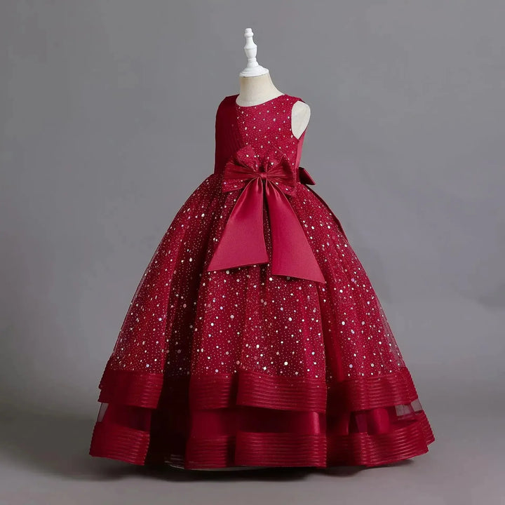 Girls Floral Princess Dress with Bow – Wedding &amp; Party Gown - Bennys Beauty World