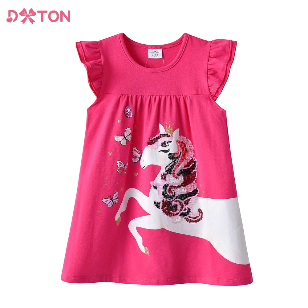 Girls Flare Sleeve Summer Dress with Butterfly Appliqué