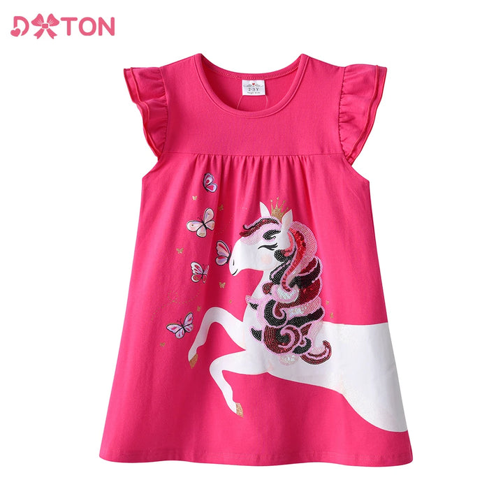 Girls Flare Sleeve Summer Dress with Butterfly Appliqué