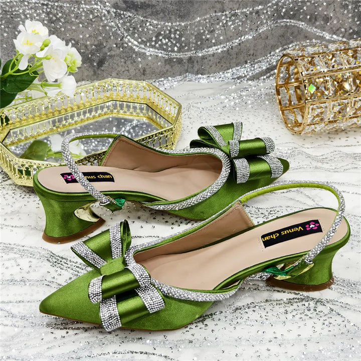 Women Hollowed Out Embroidery Rhinestone Shoes and Bag