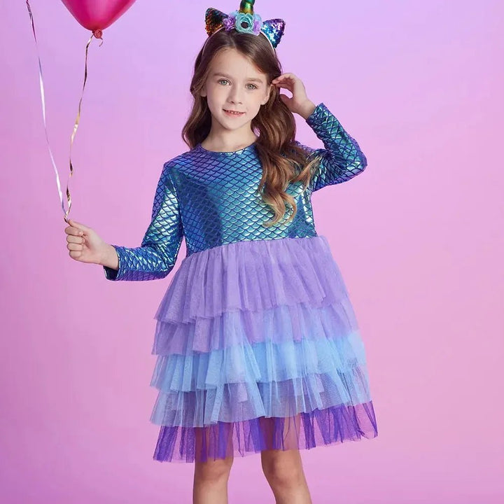 Girls Mermaid Princess Dress – Layered Tulle Party Outfit - Bennys Beauty World