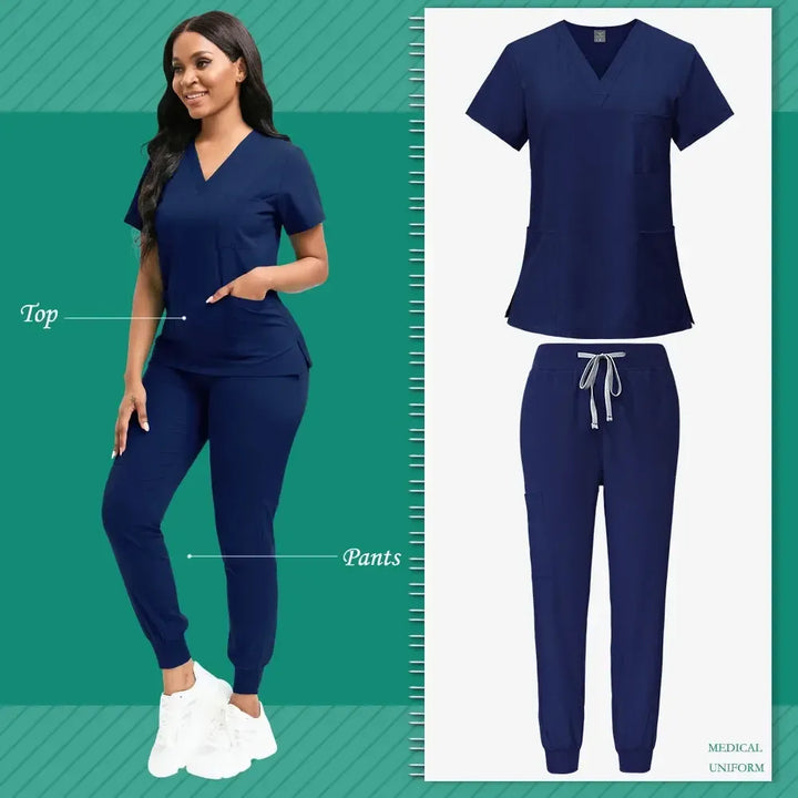 Nurse Uniform for Women Nursing Solid Surgical Gown-Scrubs-Bennys Beauty World