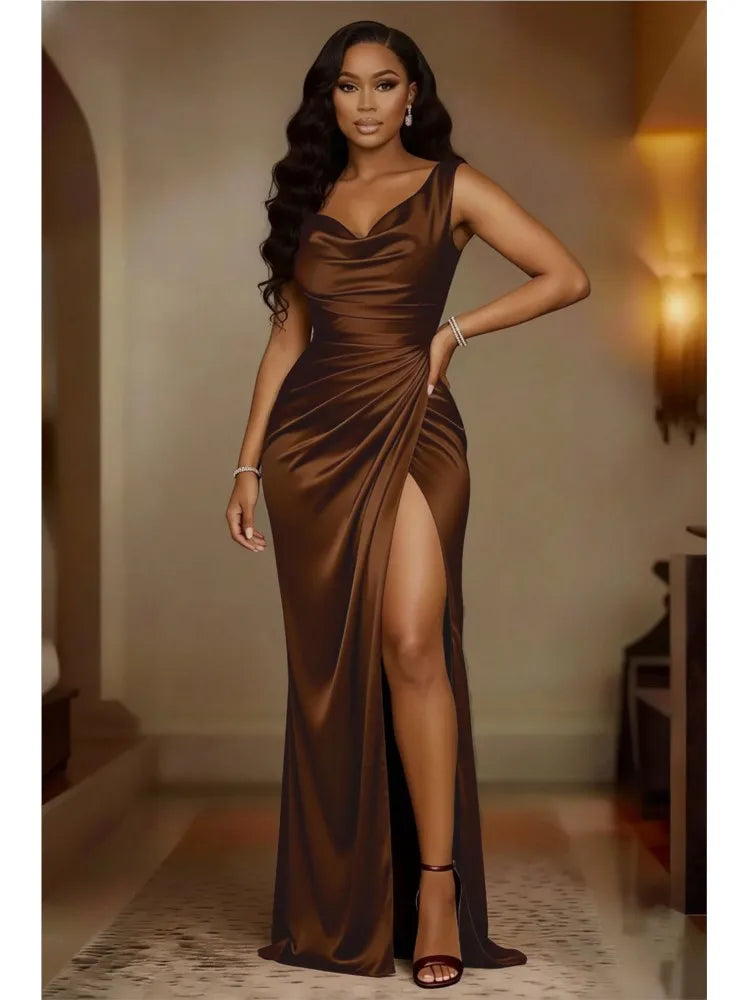 Satin Backless High-Split Maxi Dress