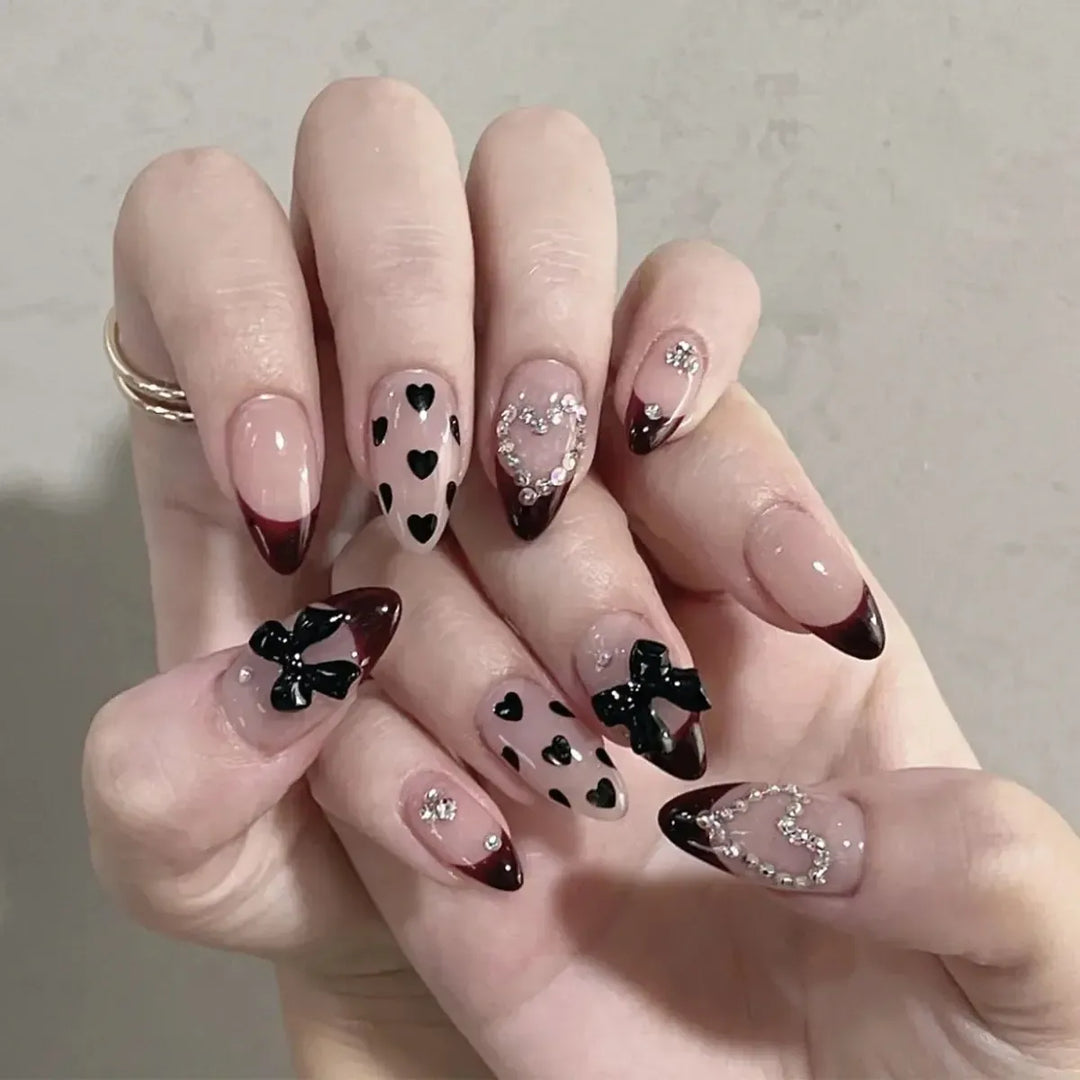 French Almond Press-On Nails – 24 Pcs Blue Star Pattern False Nails-Nails-Bennys Beauty World
