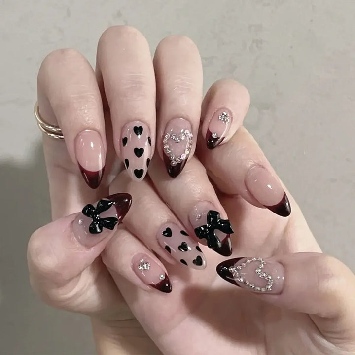 French Almond Press-On Nails – 24 Pcs Blue Star Pattern False Nails-Nails-Bennys Beauty World