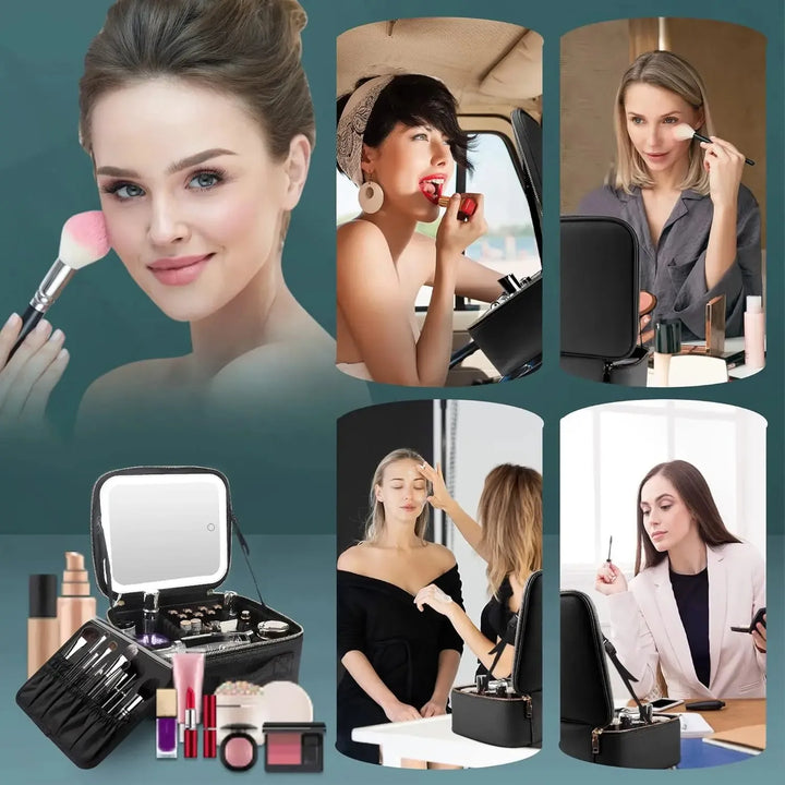 Makeup Organizer with Mirror Light 3 Adjustable Brightness-Cosmetic & Toiletry Bags-Bennys Beauty World