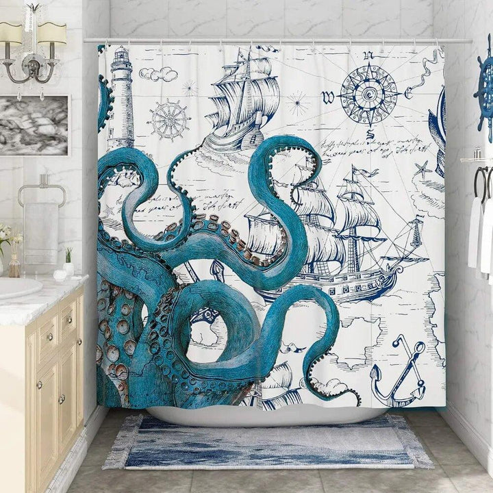 3D Polyester Octopus Vintage Shower Curtain-Shower Curtains-Arlik interiors