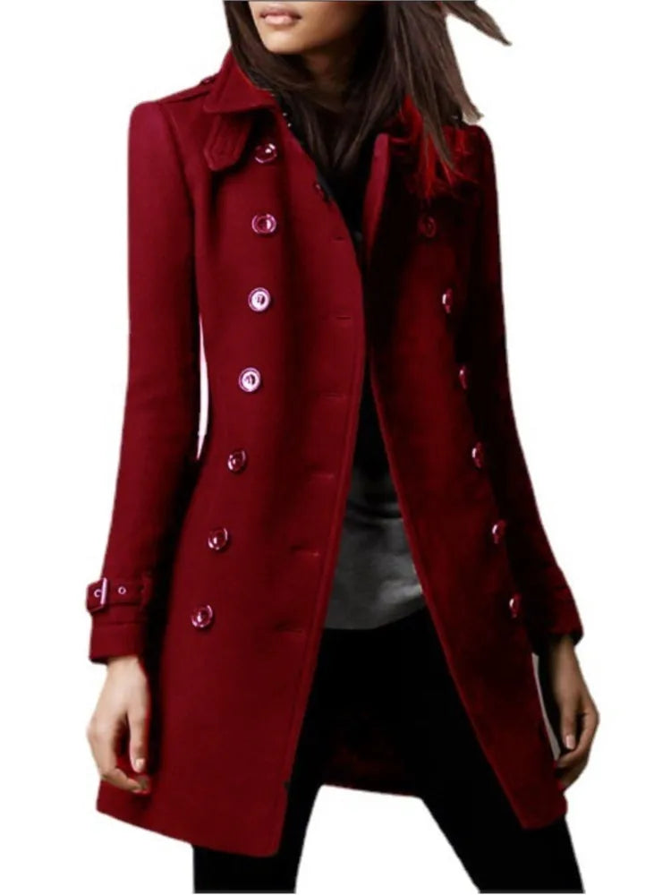 Winter Ladies Woolen Jackets Double Breasted Lined Top Coat