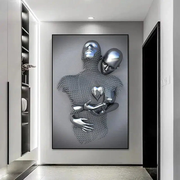 3D Love Heart Grey Metal Figure Statue Posters and Prints-Art-Arlik interiors