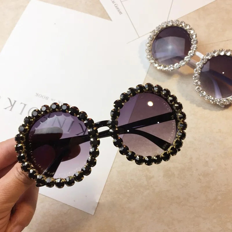 Diamond Crystal Round Sunglasses | UV400 Gradient Lenses