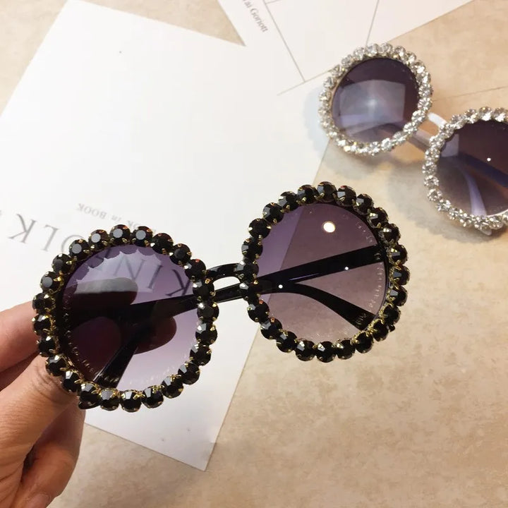 Diamond Crystal Round Sunglasses | UV400 Gradient Lenses