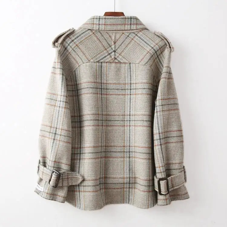 Wool Short Coats Women Jackets Blends Turn Down Collar Coat Plaid Print Y2k Streetwear Jacket Work Outerwear Autumn Winter