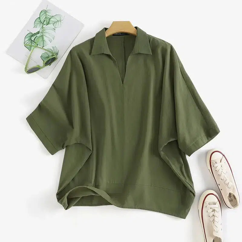 Spring Fashion Women Blouse Elegant Solid Casual V Neck Blouse-blouse-Bennys Beauty World