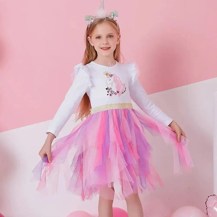 VIKITA Girls Floral Mesh Tulle Princess Dress Ages 3–10 - Bennys Beauty World