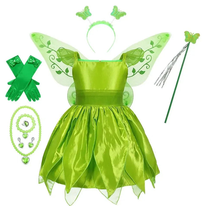 Girls Tinkerbell Fairy Dress – Halloween Costume with Accessories - Bennys Beauty World
