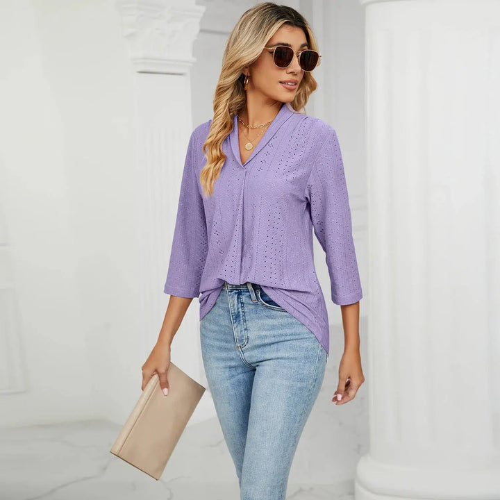 Fashion Woman Blouse Shirts For Women Clothes Stylish Half Sleeve V Neck Blouse-blouse-Bennys Beauty World