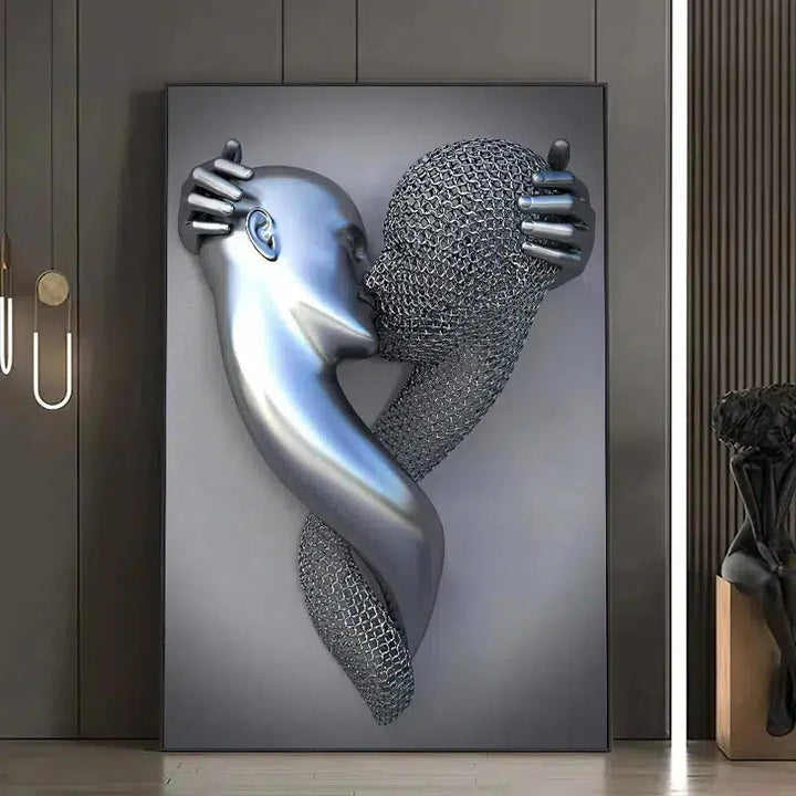 3D Love Heart Grey Metal Figure Statue Posters and Prints-Art-Arlik interiors