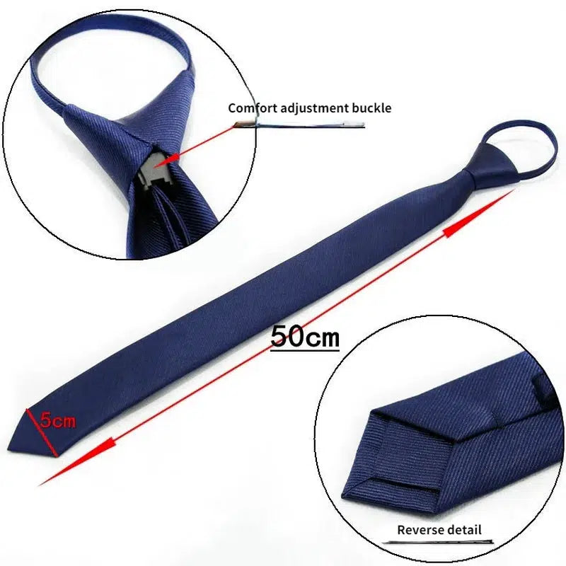 5cm Pre-tied Neck Tie Mens Skinny Zipper Ties Red Black Blue