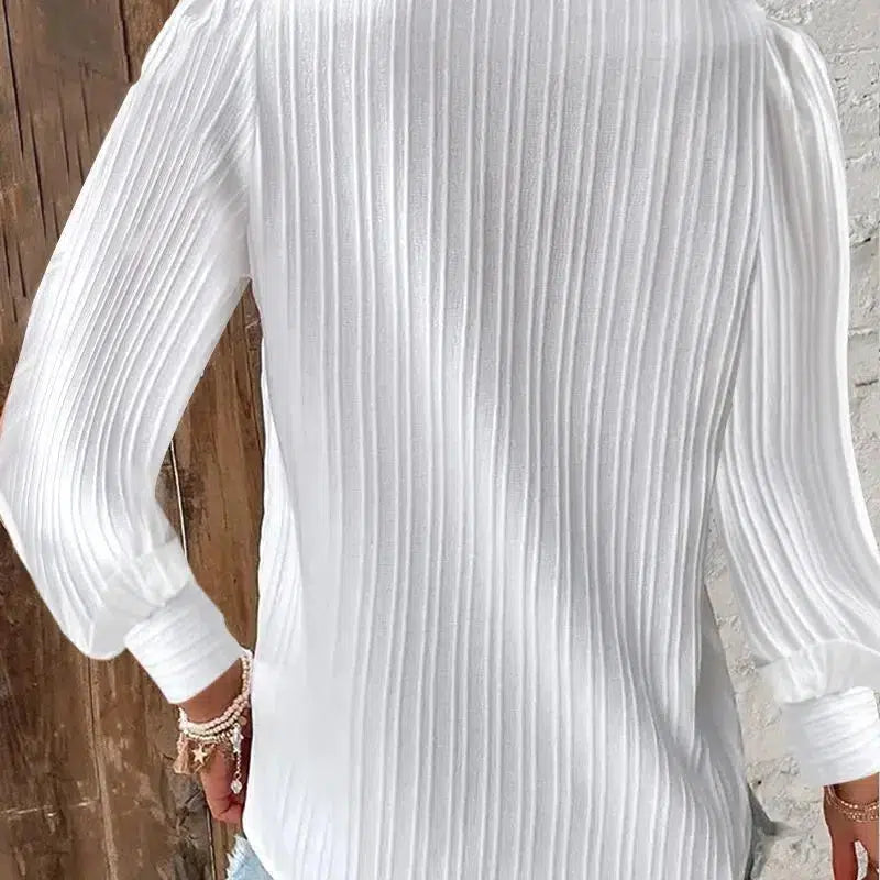 Women's Blouses Long Sleeved V-neck Lace Shirt 2023 Spring Autumn Solid Patchwork Blouse Elegant Office Lady Tops Casual Blusa-Bennys Beauty World