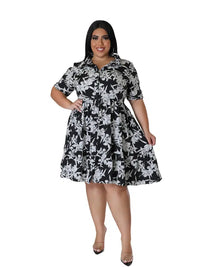 Plus Size Midi Dress Women Floral Print Party Dresses-Dress-Bennys Beauty World