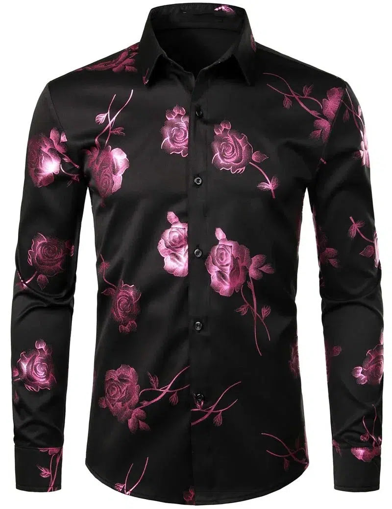 Fashion Men's Shirt Flowers 3D Printing Lapel Button Top Long Sleeve Shirt-shirt-Bennys Beauty World