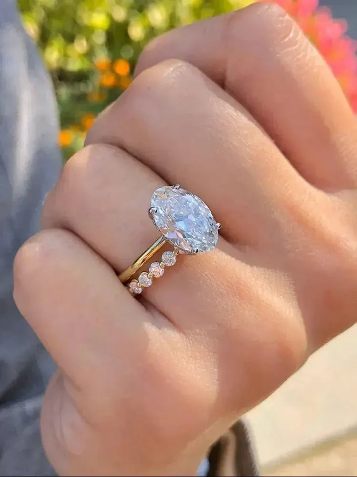 925 Sterling Silver Oval Zircon Stackable Ring Set – Women&