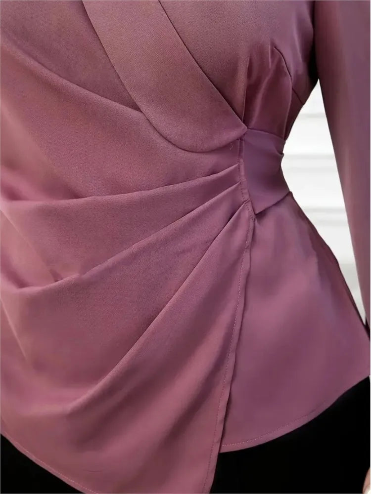 Fashion Satin Blouse For Women Autumn V Neck Long Sleeve Blouse