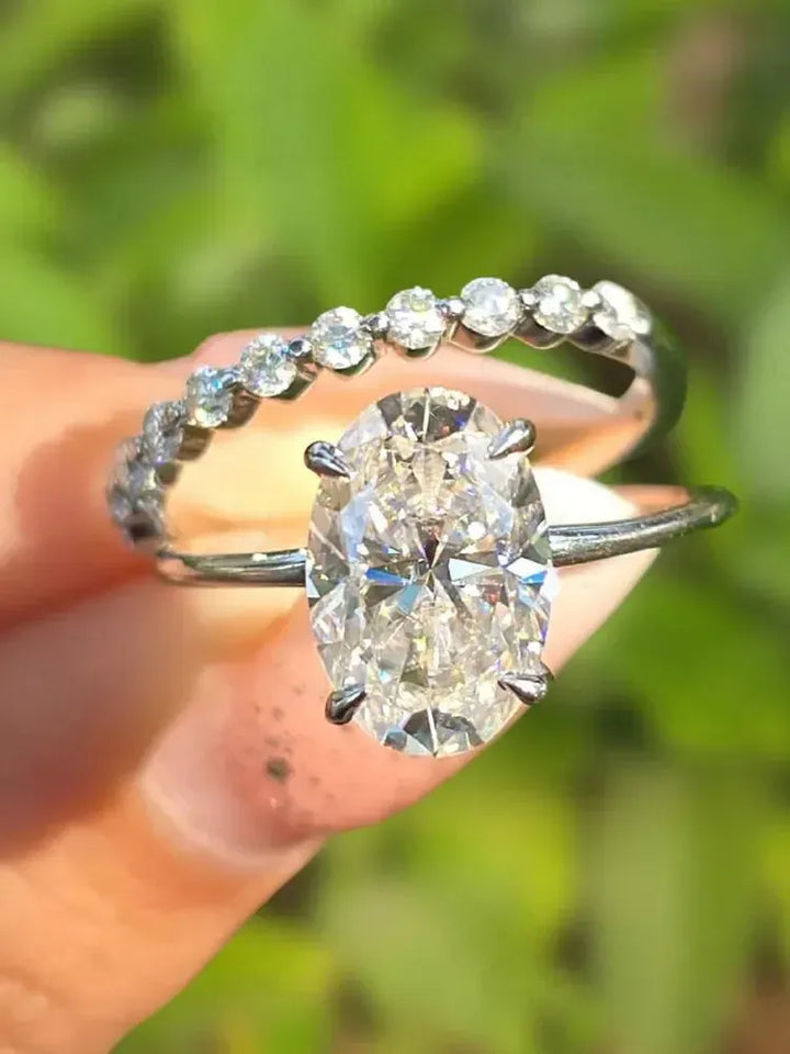925 Sterling Silver Oval Zircon Stackable Ring Set – Women&