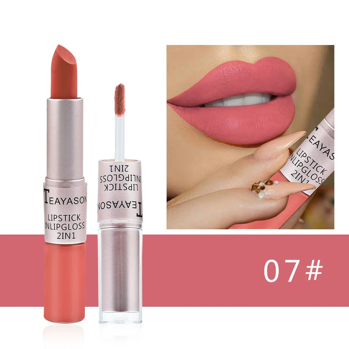 Long Lasting Velvet Matte Lipstick Double Head Lip Gloss Non-stick
