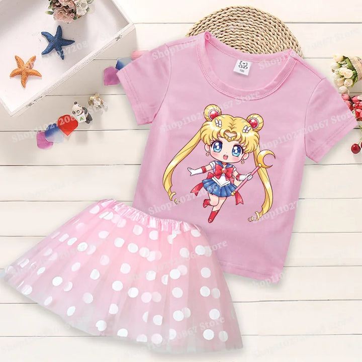 Summer Kids Girls Clothes Little Pony T-Shirt+Tutu Skirt 2pcs Clothing Sets