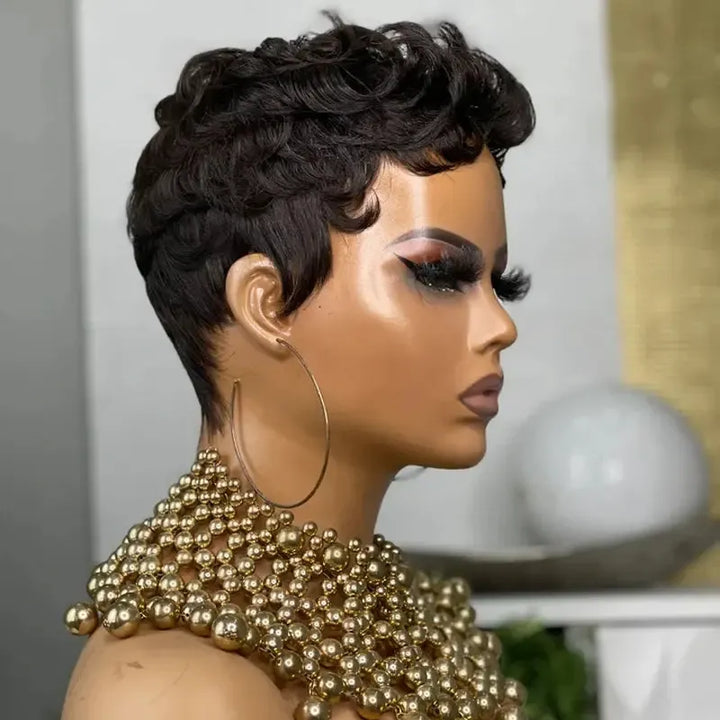 Black Curly Pixie Short Cut Brazilian Virgin Human Hair-Wig-Bennys Beauty World