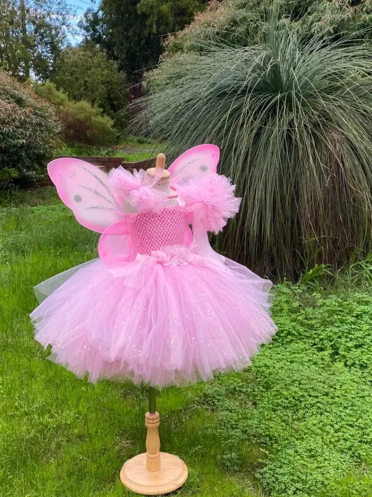 Girls Fairy Tutu Dress Set – Kids Fluffy Tulle Ball Gown with Wings, Wand &amp; Headband for Birthday, Halloween &amp; Party-Dresses-Bennys Beauty World