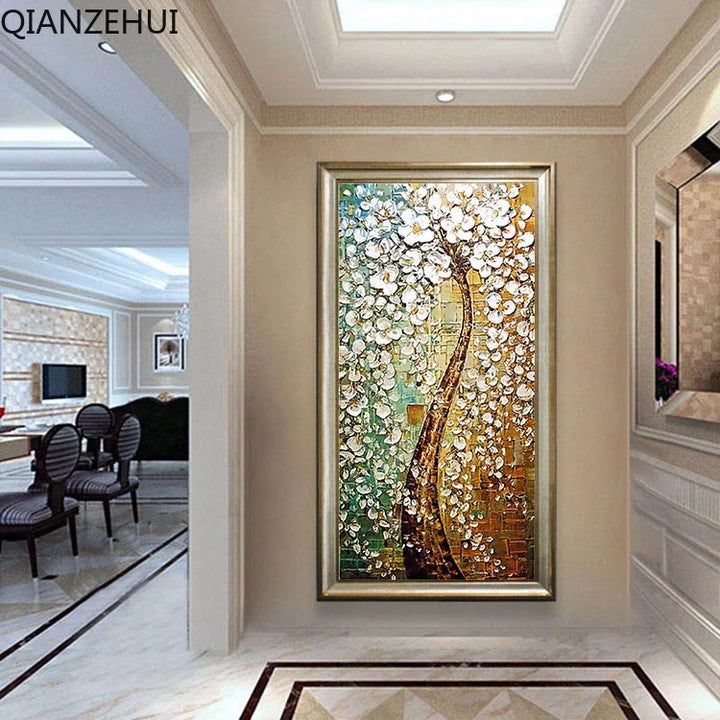 Hand painted Knife Flower Oil Paintings 3D Golden Tree Oil Paintings On Canvas