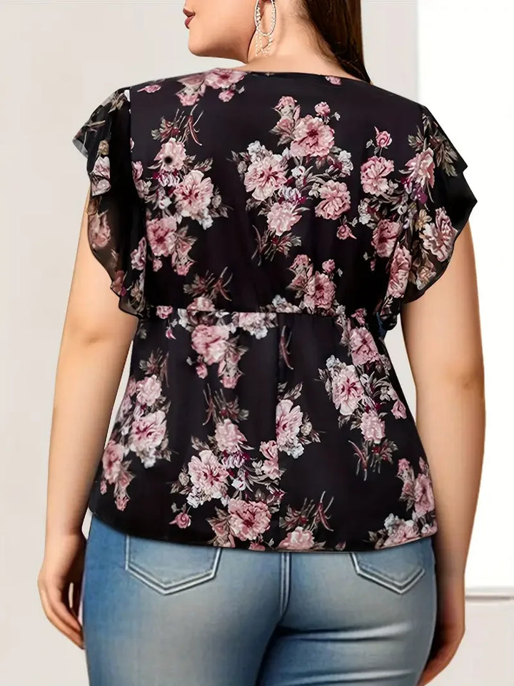 Plus Size Floral Printed Women’s Blouse-Blouses-Bennys Beauty World