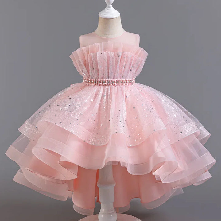 Girls Sequin Bow Princess Party Dress – Sleeveless Lace Mesh, Ages 2–12